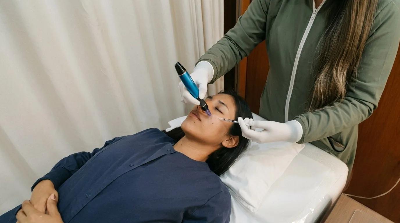Médica de Esencia aplicando un tratamiento facial